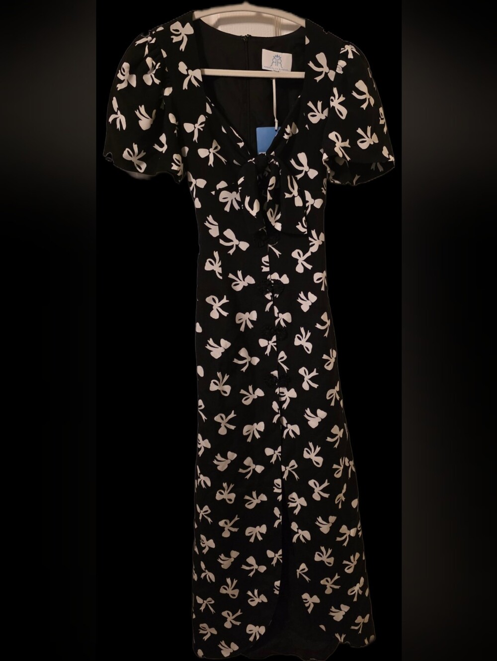 Rebecca de Ravenel Zaza Black Bow-Print Button-Front Dress Designer